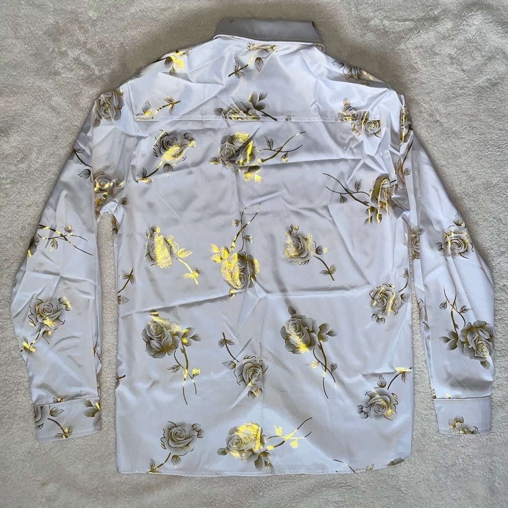 ZEROYAA Men's Floral Slim Fit Long Sleeve new white tags Size L - Picture 6 of 10